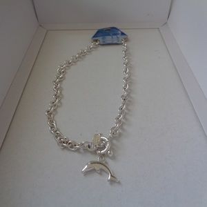 COOL JEWELS sterling silver finished dolphin neckl